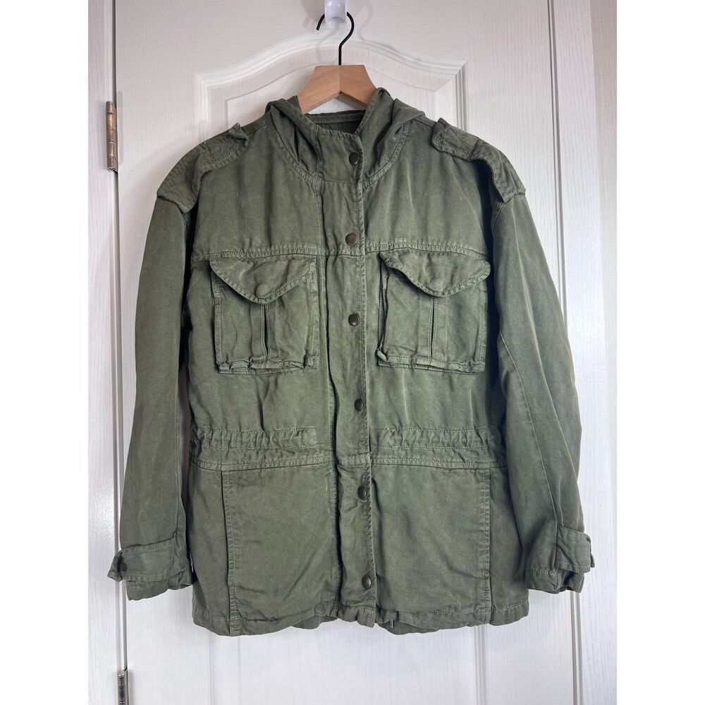 American Eagle Women's Green Lyocell Hooded Military Utility Jacket Size XS